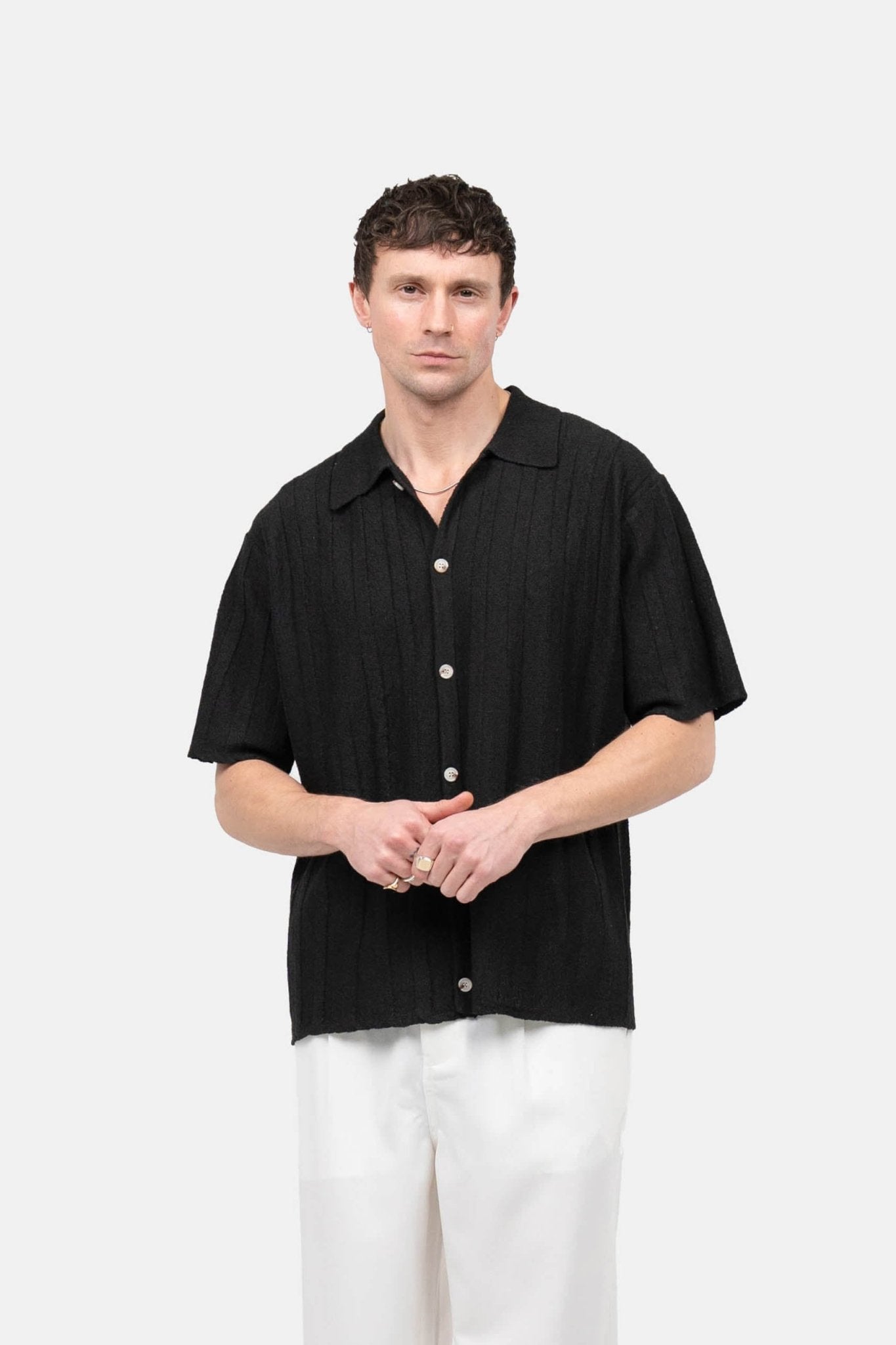 Kortærmet Textured Skjorte Sort | Skagen-clothing.dk